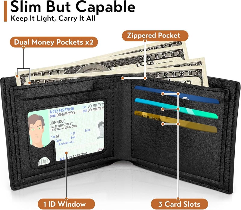 Fonwill Teen Boys Wallet, Birthday Gift for 5 6 7 8 9 10 11 12 Year Old Boys, Cool Bifold Rfid Blocking Leather Wallet With Coin Pocket ID Window, Christmas Birthday Gift for Boy Girls Teen 3-14 Ages - Image 2